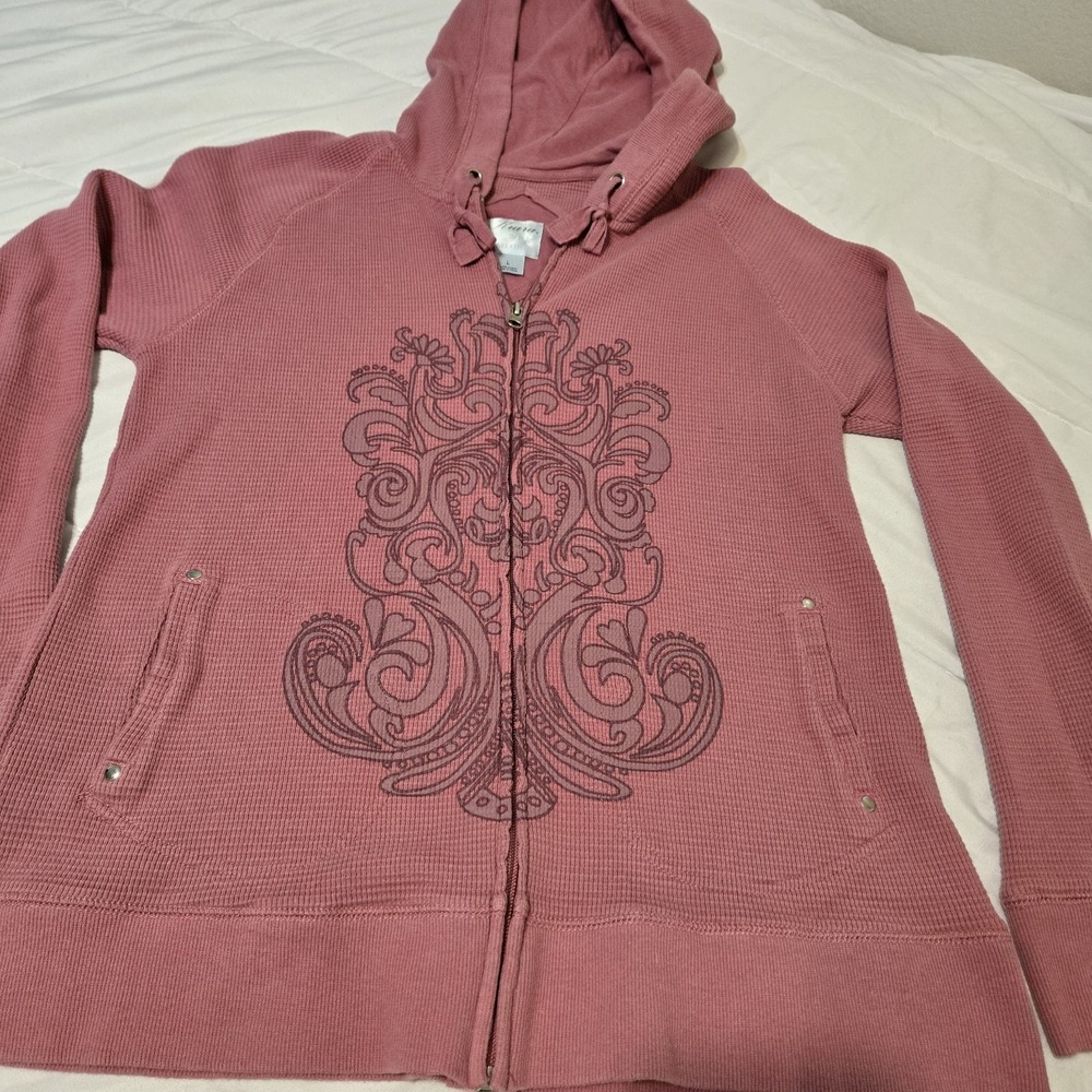 Kiara Breathe Waffle Weave Yoga Zip-Up Hoodie with Design Size Large